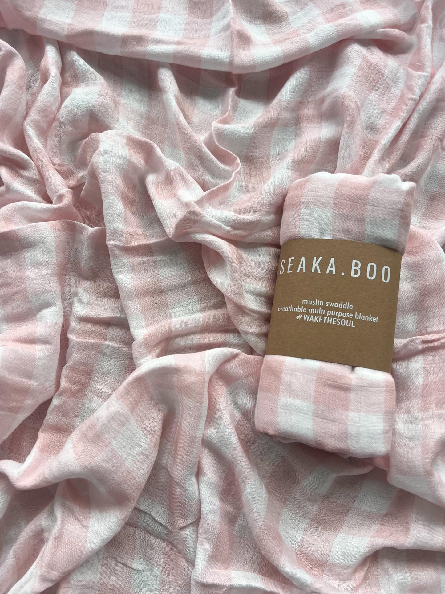 Seakaboo Organic Bamboo Cotton Baby Swaddle|Pink Gingham